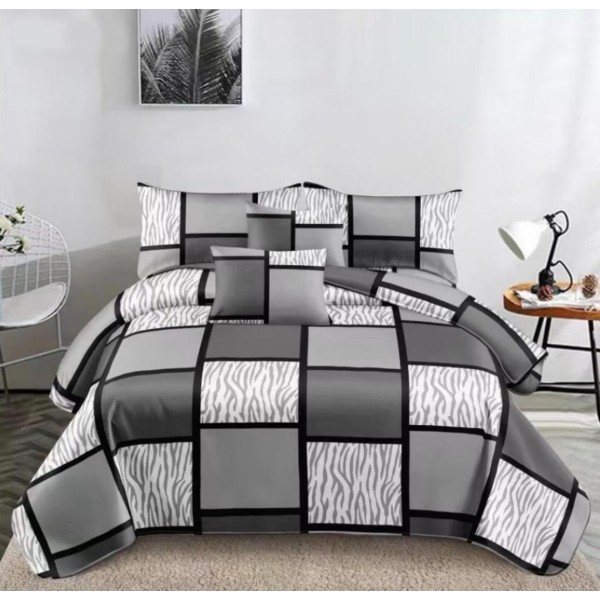 Lenjerie pentru Pat Dublu, Cocolino Premium, 4 Piese – Plușată, Groasă, și Călduroasă, Ideală pentru Iarnă –  Confort Maxim, Antișifonare, Alb, Gri, Forme Geometrice [1]