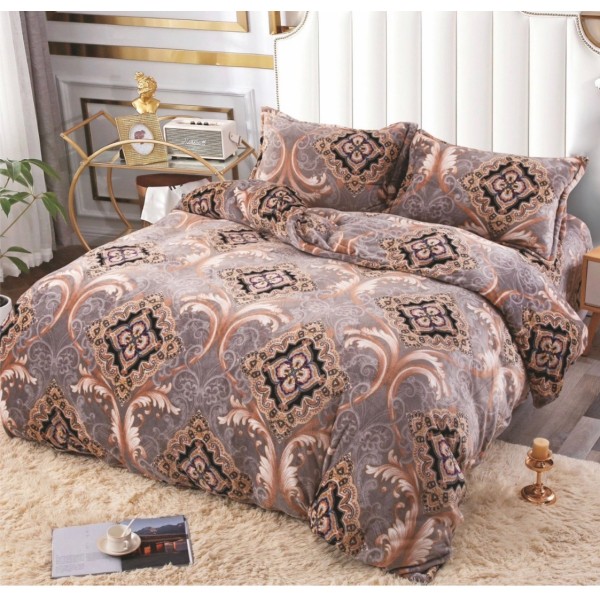 Lenjerie pentru Pat Dublu, Cocolino Premium, 4 Piese – Plușată, Groasă, și Călduroasă, Ideală pentru Iarnă –  Confort Maxim, Antișifonare, Bej, Model Elegant [1]