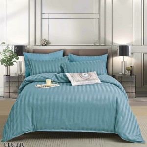 Lenjerie HoReCa, pat dublu, tip Damasc Finetat Deluxe cu Elastic, 6 piese, Bleu stins