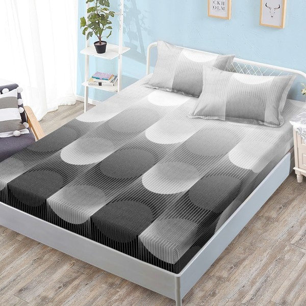 Cearșaf cu Elastic, Bumbac Satinat, 180x200 cm + 2 Fețe de Pernă 50x70 cm, Gri, abstract [1]