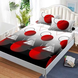 Cearșaf cu Elastic, Bumbac Satinat, 180x200 cm + 2 Fețe de Pernă 50x70 cm, Negru, Rosu, abstract Cearșaf cu Elastic, Bumbac Satinat, 180x200 cm + 2 Fețe de Pernă 50x70 cm, Negru, Rosu, abstract