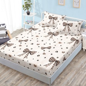 Cearșaf cu Elastic, Bumbac Satinat, 180x200 cm + 2 Fețe de Pernă 50x70 cm, Crem, fundite Cearșaf cu Elastic, Bumbac Satinat, 180x200 cm + 2 Fețe de Pernă 50x70 cm, Crem, fundite