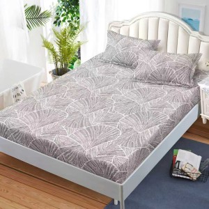 Cearșaf cu Elastic, Bumbac Satinat, 180x200 cm + 2 Fețe de Pernă 50x70 cm, Purpuriu, frunze Cearșaf cu Elastic, Bumbac Satinat, 180x200 cm + 2 Fețe de Pernă 50x70 cm, Purpuriu, frunze