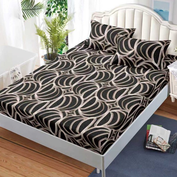 Cearșaf cu Elastic, Bumbac Satinat, 180x200 cm + 2 Fețe de Pernă 50x70 cm, Maro, abstract [1]