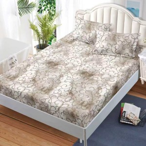 Cearșaf cu Elastic, Bumbac Satinat, 180x200 cm + 2 Fețe de Pernă 50x70 cm, Bej, abstract Cearșaf cu Elastic, Bumbac Satinat, 180x200 cm + 2 Fețe de Pernă 50x70 cm, Bej, abstract