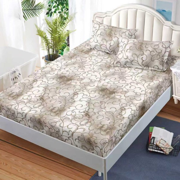 Cearșaf cu Elastic, Bumbac Satinat, 180x200 cm + 2 Fețe de Pernă 50x70 cm, Bej, abstract [1]