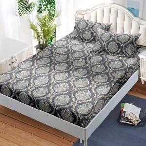 Cearșaf cu Elastic, Bumbac Satinat, 180x200 cm + 2 Fețe de Pernă 50x70 cm, Gri, abstract Cearșaf cu Elastic, Bumbac Satinat, 180x200 cm + 2 Fețe de Pernă 50x70 cm, Gri, abstract