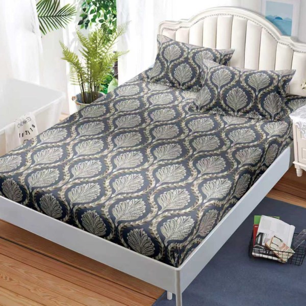 Cearșaf cu Elastic, Bumbac Satinat, 180x200 cm + 2 Fețe de Pernă 50x70 cm, Gri, abstract [1]