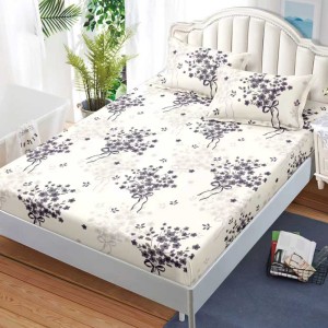 Cearșaf cu Elastic, Bumbac Satinat, 180x200 cm + 2 Fețe de Pernă 50x70 cm, Crem, floricele Cearșaf cu Elastic, Bumbac Satinat, 180x200 cm + 2 Fețe de Pernă 50x70 cm, Crem, floricele