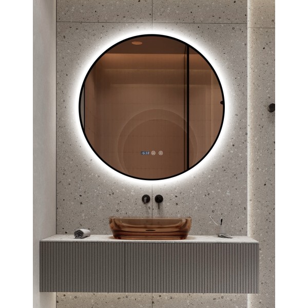 Oglindă Baie LED și Dezaburire, Ceas, Senzor Touch, Lumina Rece, Caldă și Neutră, 70 cm, Rama Negru, J181-7070 [1]