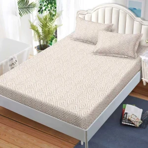 Cearșaf cu Elastic, Bumbac Satinat, 180x200 cm + 2 Fețe de Pernă 50x70 cm, Crem, carouri Cearșaf cu Elastic, Bumbac Satinat, 180x200 cm + 2 Fețe de Pernă 50x70 cm, Crem, carouri