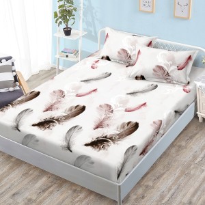 Cearșaf cu Elastic, Bumbac Satinat, 180x200 cm + 2 Fețe de Pernă 50x70 cm, Crem, pene Cearșaf cu Elastic, Bumbac Satinat, 180x200 cm + 2 Fețe de Pernă 50x70 cm, Crem, pene