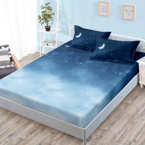 Cearșaf cu Elastic, Bumbac Satinat, 180x200 cm + 2 Fețe de Pernă 50x70 cm, Albastru, degrade stelute Cearșaf cu Elastic, Bumbac Satinat, 180x200 cm + 2 Fețe de Pernă 50x70 cm, Albastru, degrade stelute