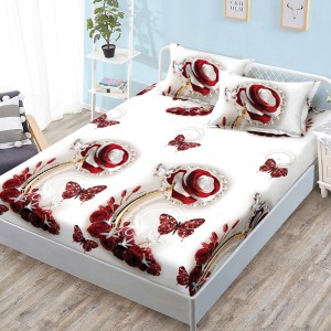 Cearșaf cu Elastic, Bumbac Satinat, 180x200 cm + 2 Fețe de Pernă 50x70 cm, Alb, trandafiri si fluturi Cearșaf cu Elastic, Bumbac Satinat, 180x200 cm + 2 Fețe de Pernă 50x70 cm, Alb, trandafiri si fluturi