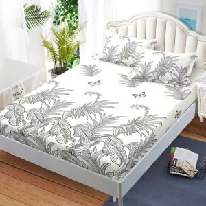 Cearșaf cu Elastic, Bumbac Satinat, 180x200 cm + 2 Fețe de Pernă 50x70 cm, Crem, frunze Cearșaf cu Elastic, Bumbac Satinat, 180x200 cm + 2 Fețe de Pernă 50x70 cm, Crem, frunze