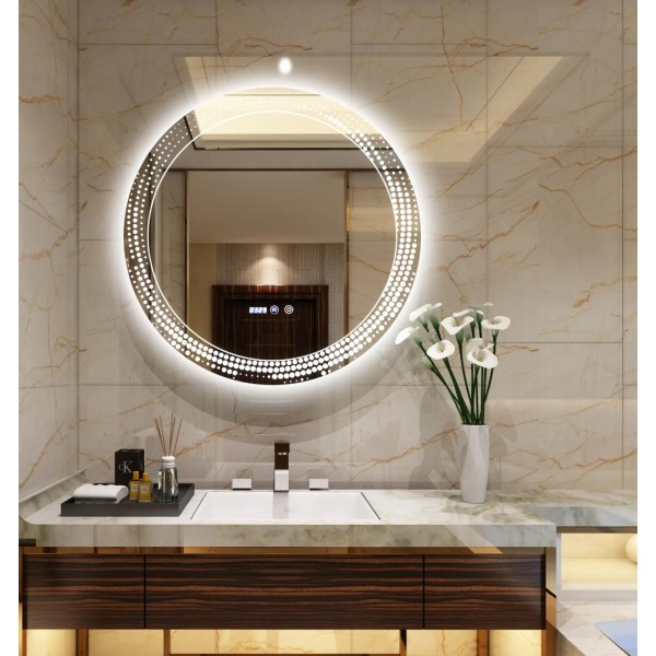 Oglindă de 5 mm fără cupru, bandă luminoasă de tip D cu trei culori cu 120 de lumini, 70x70CM, J175 [1]