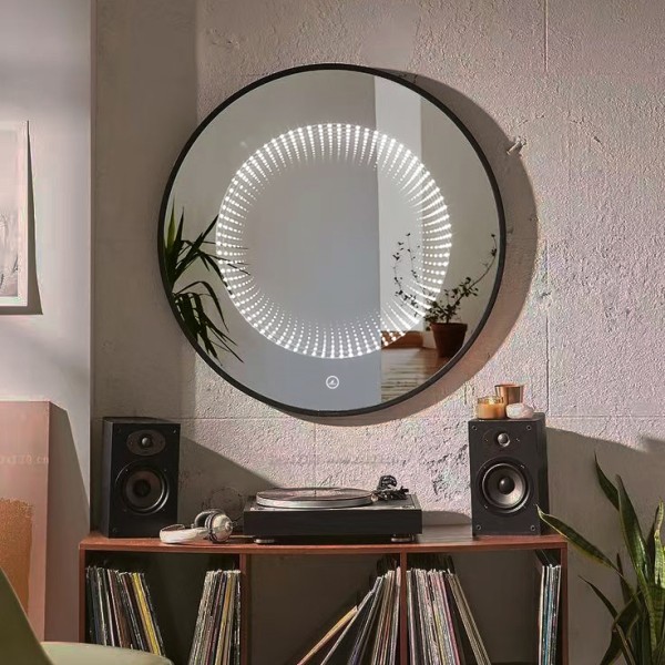 Oglinda LED rundă 90X90 cm, Iluminare 3 Nuanțe, Touch Control & Design Premium, Potrivit pentru restaurante și locuri de divertisment,cu rama neagra, J183F-9090 [1]