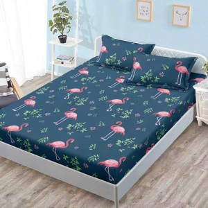 Cearșaf cu Elastic, Bumbac Satinat, 160x200 cm + 2 Fețe de Pernă 50x70 cm, Albastru petrol, flamingo Cearșaf cu Elastic, Bumbac Satinat, 160x200 cm + 2 Fețe de Pernă 50x70 cm, Albastru petrol, flamingo