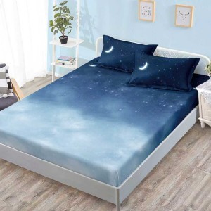 Cearșaf cu Elastic, Bumbac Satinat, 160x200 cm + 2 Fețe de Pernă 50x70 cm, Albastru degrade, stelute Cearșaf cu Elastic, Bumbac Satinat, 160x200 cm + 2 Fețe de Pernă 50x70 cm, Albastru degrade, stelute