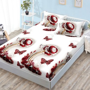 Cearșaf cu Elastic, Bumbac Satinat, 160x200 cm + 2 Fețe de Pernă 50x70 cm, Crem, fluturi si flori Cearșaf cu Elastic, Bumbac Satinat, 160x200 cm + 2 Fețe de Pernă 50x70 cm, Crem, fluturi si flori