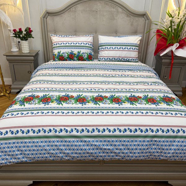 Lenjerie Pat Dublu, Bumbac Ranforce, 4 piese, Atelier Cumparamisim - Lux Suprem, Rafinament Desăvârșit, Confort Regal, Alb, Albastru, Tradițional [1]