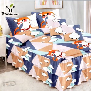 Lenjerie Premium Pat Dublu  FINET, 6 Piese – Volanase Sofisticate, Fixare Perfecta cu Elastic, Bej, Albastru, Roz, Vulpite, Forme Geometrice, Norisori