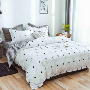Lenjerie pat dublu cu Elastic, Alb, Negru, inimioare