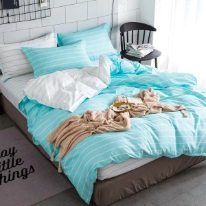 Lenjerie pat dublu cu Elastic (160x200cm si 180x200cm), bumbac satinat, Alb, Bleu, dungi Lenjerie pat dublu cu Elastic (160x200cm si 180x200cm), bumbac satinat, Alb, Bleu, dungi