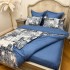 Lenjerie pat dublu,  FINET, cu elastic, 6 piese, Alb, Albastru, Model Clasic [9]