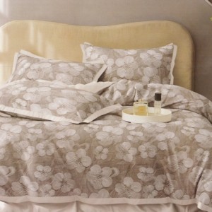 Lenjerie pat dublu, bumbac satinat, cu doua feţe, 4 piese,  Alb, Bej, Flori