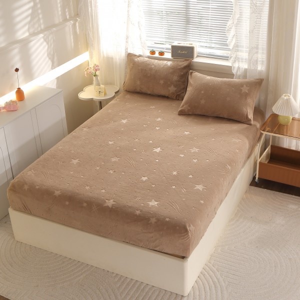 Husa cu Elastic pufoasa Cocolino, 180x200cm si 2 fete de perna 50x70cm, Ploaie de Stele, Maro [1]