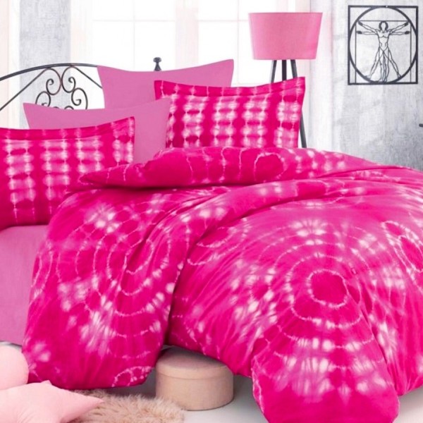 Lenjerie Pat Dublu, Bumbac 100% Poplin, 4 piese, Hobby Egzotik – Fucsia [1]