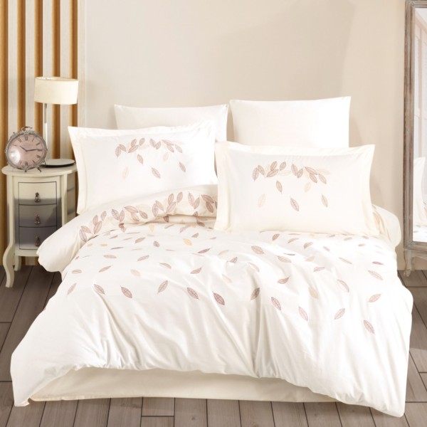 Lenjerie Pat Dublu, Bumbac 100% Poplin, cu Broderie, 4 piese, Hobby Lida - Krem [1]