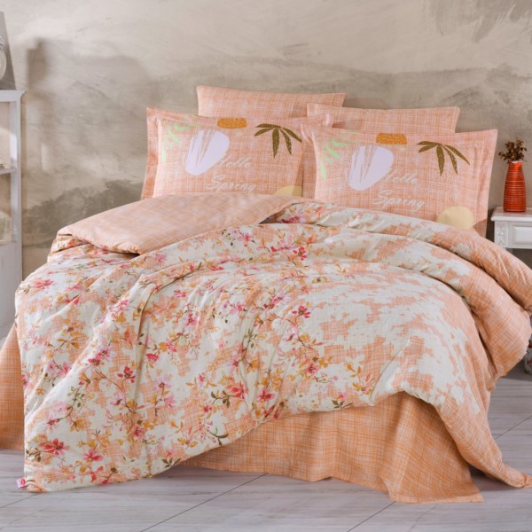 Lenjerie Pat Dublu, Bumbac 100% Poplin, 4 piese, Hobby Lily - Somon [1]