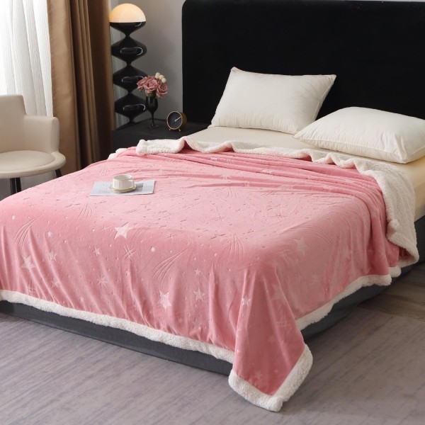 Pătură Super Soft Cocolino cu Blăniță, 200x230 cm – Eleganță și Căldură cu Model Sculptat cu Ploaie de Stele, Roz [1]