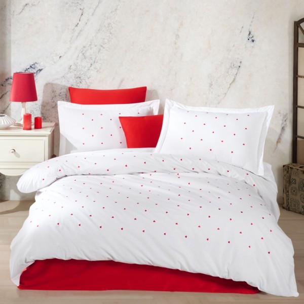 Lenjerie Pat Dublu, Bumbac 100% Poplin, cu Broderie, 4 piese, Hobby Lubow - Alb [1]