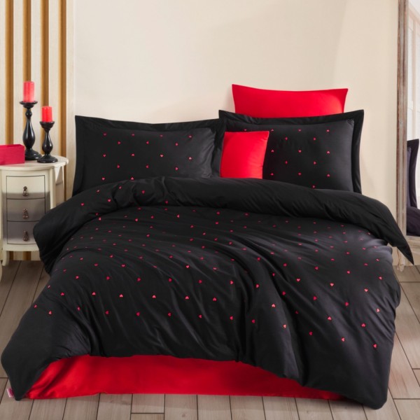 Lenjerie Pat Dublu, Bumbac 100% Poplin, cu Broderie, 4 piese, Hobby Lubow - Negru [1]
