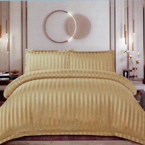 Lenjerie de Pat Dublu, HoReCa, 4 Piese tip Damasc Finetat - Lux, Confort și Întreținere Ușoară, Fără Călcare, Bej inchis