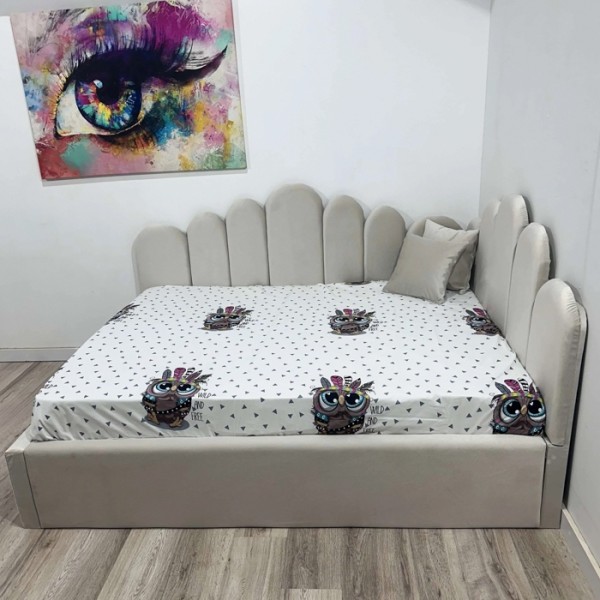 Pat de colț tapițat din catifea bej - model LUNA [1]