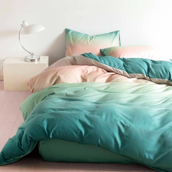 Lenjerie pat dublu cu Elastic (160x200cm si 180x200cm), bumbac satinat, verde, degrade [1]
