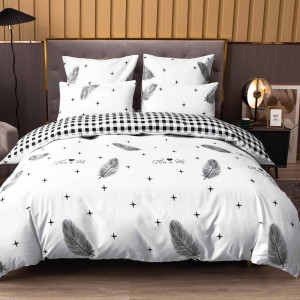 Lenjerie pat dublu cu Elastic, bumbac satinat, Alb, pene