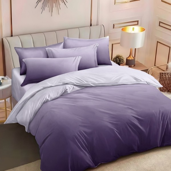 Lenjerie pat dublu (160x200cm, 180x200cm),  FINET, 6 piese, cu ELASTIC, Mov, degrade [1]