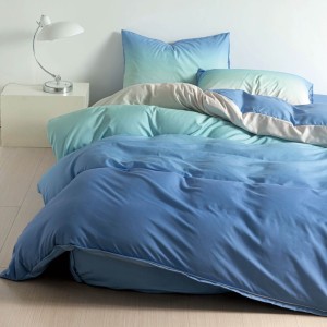 Lenjerie pat 140x200cm,  FINET, 4 piese, cu ELASTIC, Bleu, degrade