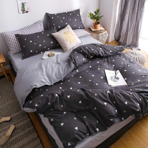 Lenjerie pat dublu cu Elastic (160x200cm si 180x200cm), bumbac satinat, Gri, forme geometrice Lenjerie pat dublu cu Elastic (160x200cm si 180x200cm), bumbac satinat, Gri, forme geometrice