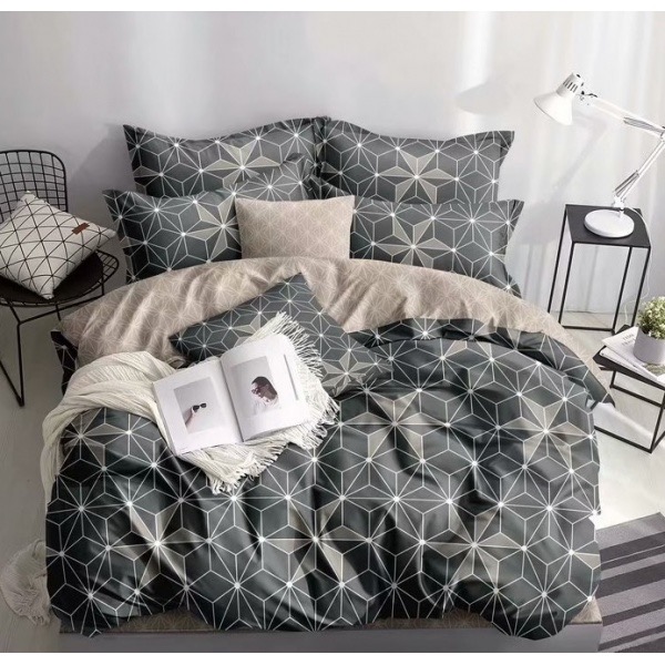 Lenjerie pat dublu, bumbac satinat, cu doua feţe, 4 piese,  Gri, forme geometrice [1]
