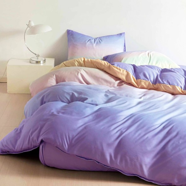 Lenjerie pat dublu cu Elastic (160x200cm si 180x200cm), bumbac satinat, Lila, degrade [1]