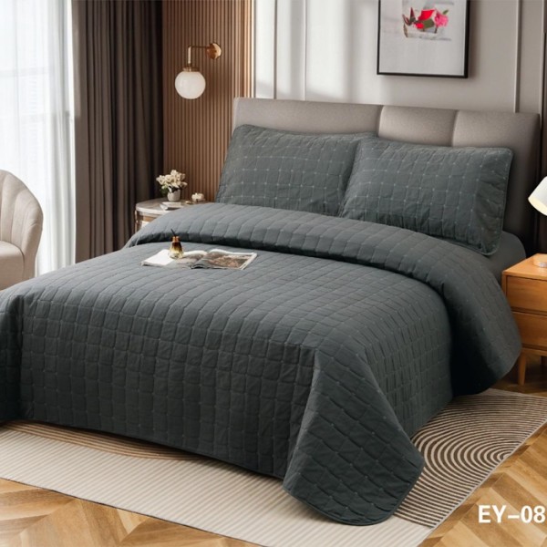 Set 4 Anotimpuri, Cuvertura Bumbac, 230x240cm, Matlasare in X + 2 Fete de Perna 60x80cm + Husa cu Elastic 180x200cm, Antracit [1]