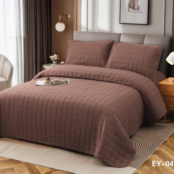 Set 4 Anotimpuri, Cuvertura Bumbac, 230x240cm, Matlasare in X + 2 Fete de Perna 60x80cm + Husa cu Elastic 180x200cm, Maro [1]