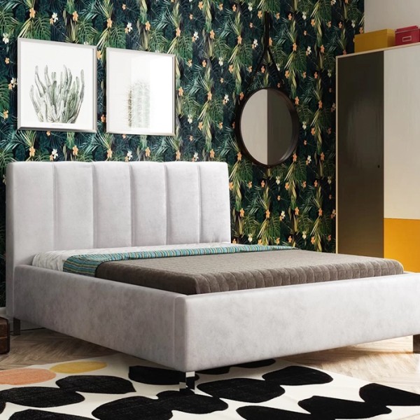 Pat Matrimonial, cu Lada de Depozitare, pentru Saltea de 160x200cm, Tapițat, Gri - model GRAY - cu Somiera Rabatabila [1]