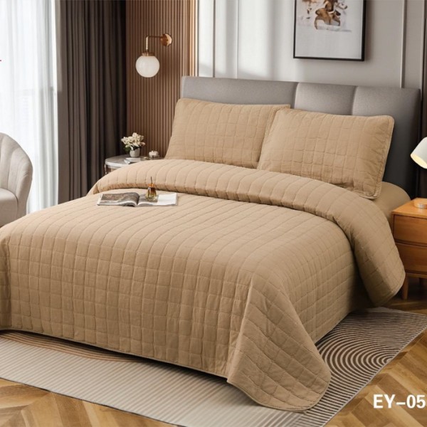 Set 4 Anotimpuri, Cuvertura Bumbac, 230x240cm, Matlasare in X + 2 Fete de Perna 60x80cm + Husa cu Elastic 180x200cm, Bej [1]